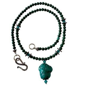 925 Sterling Silver Turquoise medallion beaded cord choker Necklace NEW